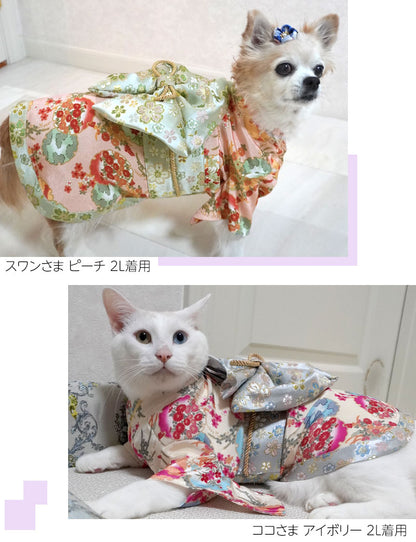 Furisode-style pet kimono with obi clip
