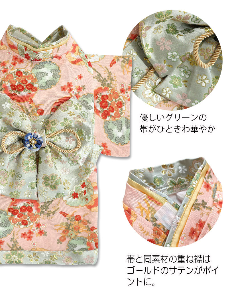 Furisode-style pet kimono with obi clip